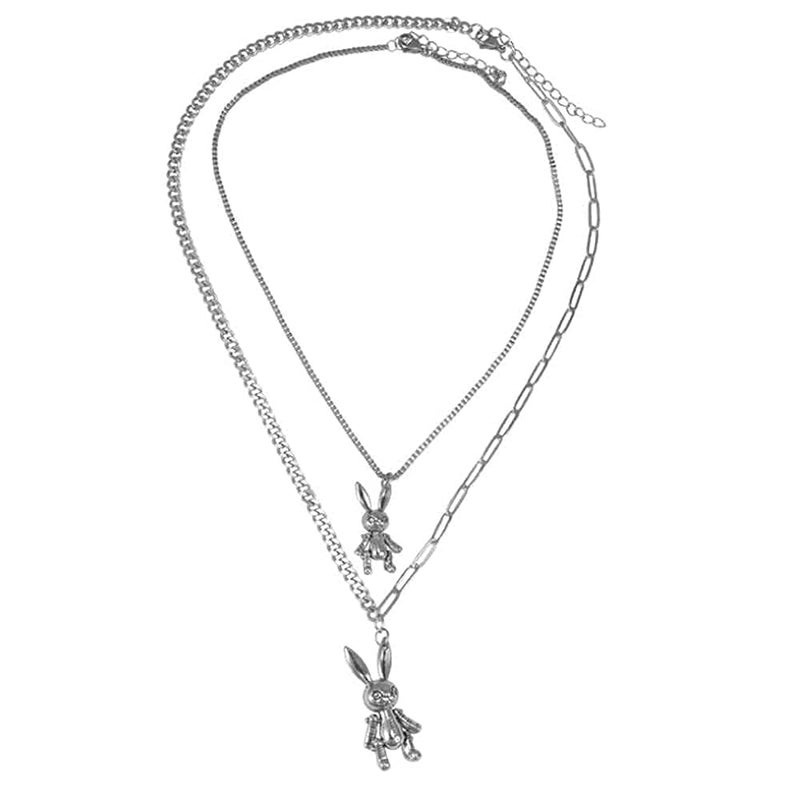 YERTTER Heavy Gothic Grunge Rabbit Pendant Easter Bunny Choker Necklace Statement Long Chain Punk Multilayer Steel Material Choker Necklace for Women and Men - Image 2